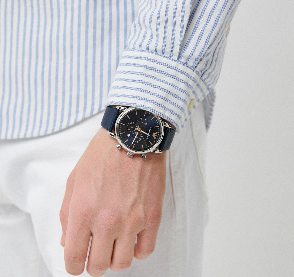 Buy Emporio Armani Men's Chronograph Leather Strap Blue Dial 46mm Watch - AR11451 in Pakistan