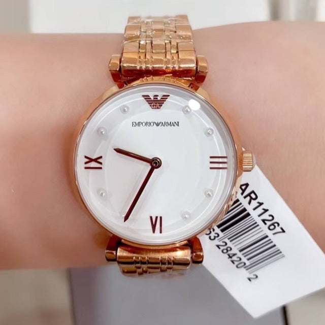 Buy Emporio Armani Womens Rose Gold Stainless Steel White Dial 32mm Watch - Ar11267 in Pakistan