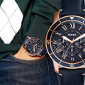 Buy Fossil Men's Chronograph Quartz Blue Leather Strap Blue Dial 43mm Watch FS5237 in Pakistan