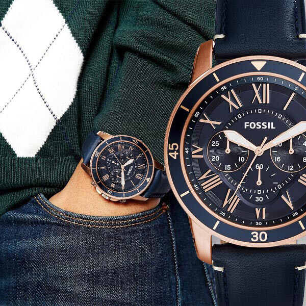 Buy Fossil Men's Chronograph Quartz Blue Leather Strap Blue Dial 43mm Watch FS5237 in Pakistan