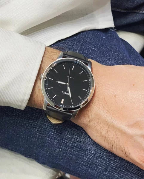 Buy Men's Quartz Minimalist Black Leather Strap Black Dial 44Mm Watch in Pakistan