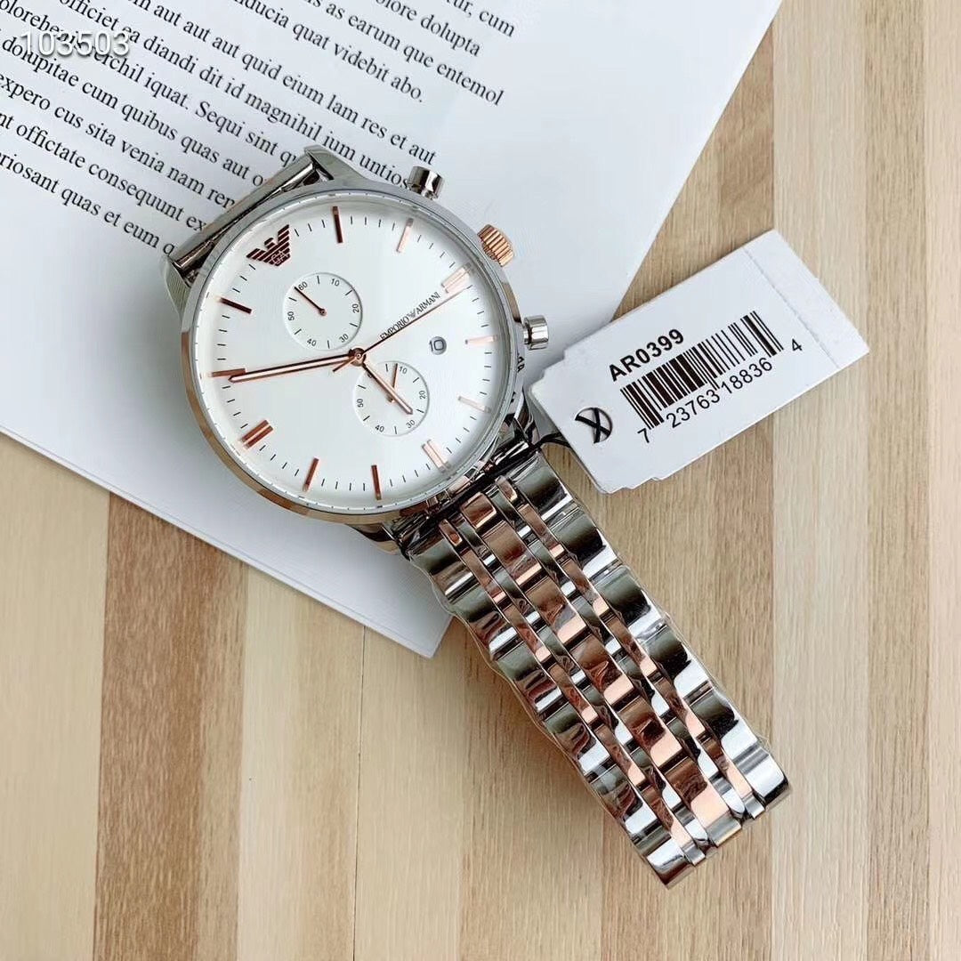 Buy Emporio Armani Men's Chronograph Quartz Stainless Steel White Dial 43mm Watch AR0399 in Pakistan
