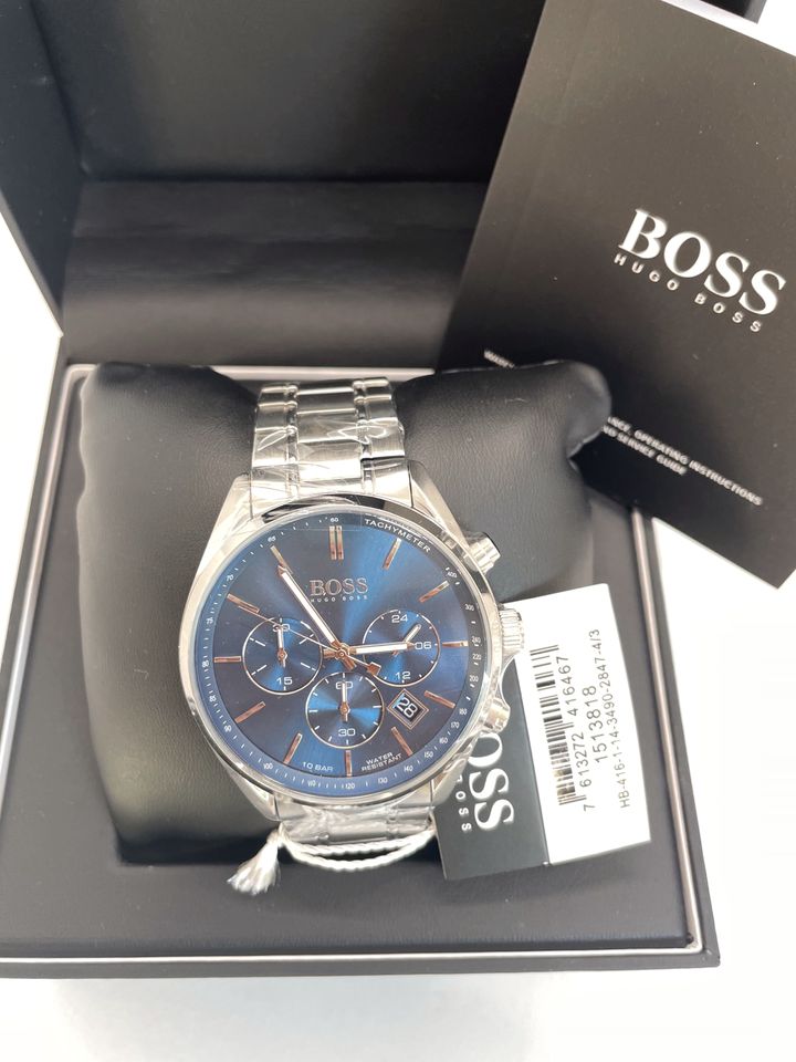 Buy Hugo Boss Mens Chronograph Champion Silver Stainless Steel Blue Dial 44mm Watch - 1513818 in Pakistan