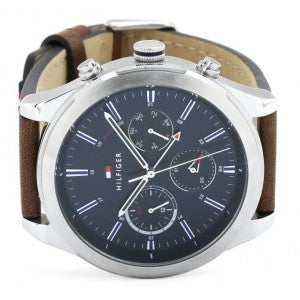 Buy Tommy Hilfiger Mens Quartz Brown Leather Strap Blue Dial 44mm Watch - 1791741 in Pakistan