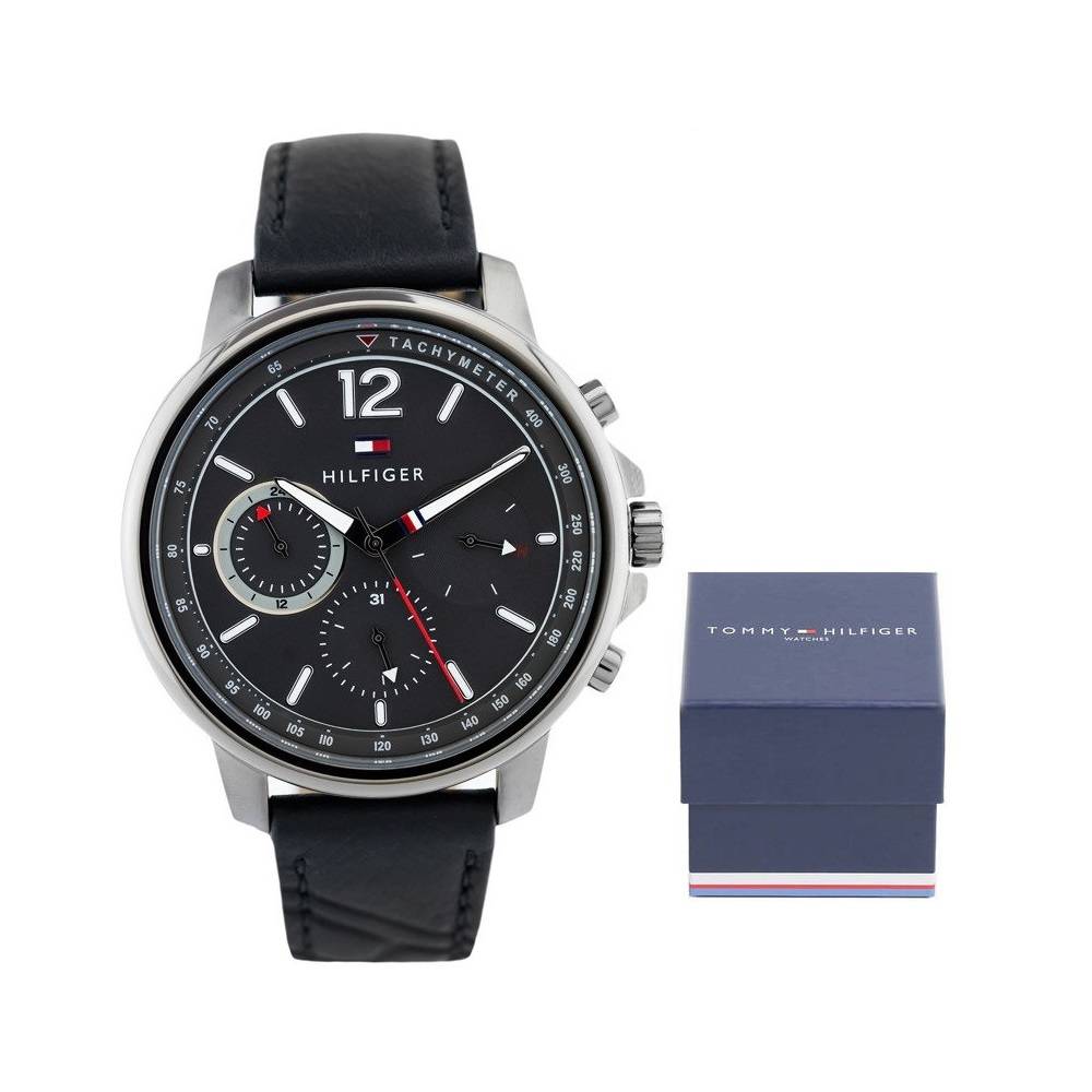 Buy Tommy Hilfiger Quartz Black Leather Strap Grey Dial 46mm Watch for Men - 1791533 in Pakistan