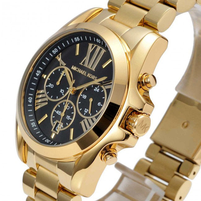 Buy Michael Kors Womens Chronograph Quartz Bradshaw Gold Stainless Steel Black Dial 43mm Watch - Mk5739 in Pakistan