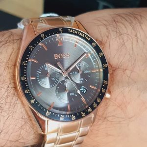 Buy Hugo Boss Mens Chronograph Quartz Trophy Rose Gold Stainless Steel Grey Dial 44mm Watch - 1513632 in Pakistan