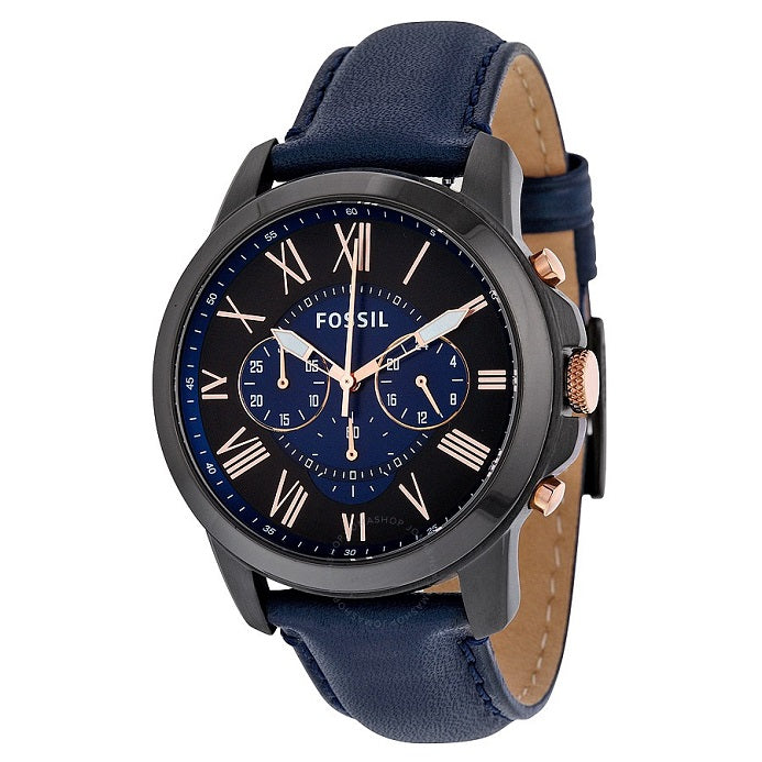 Buy Men's Chronograph Quartz Leather Strap Black And Blue Dial 43Mm Watch in Pakistan