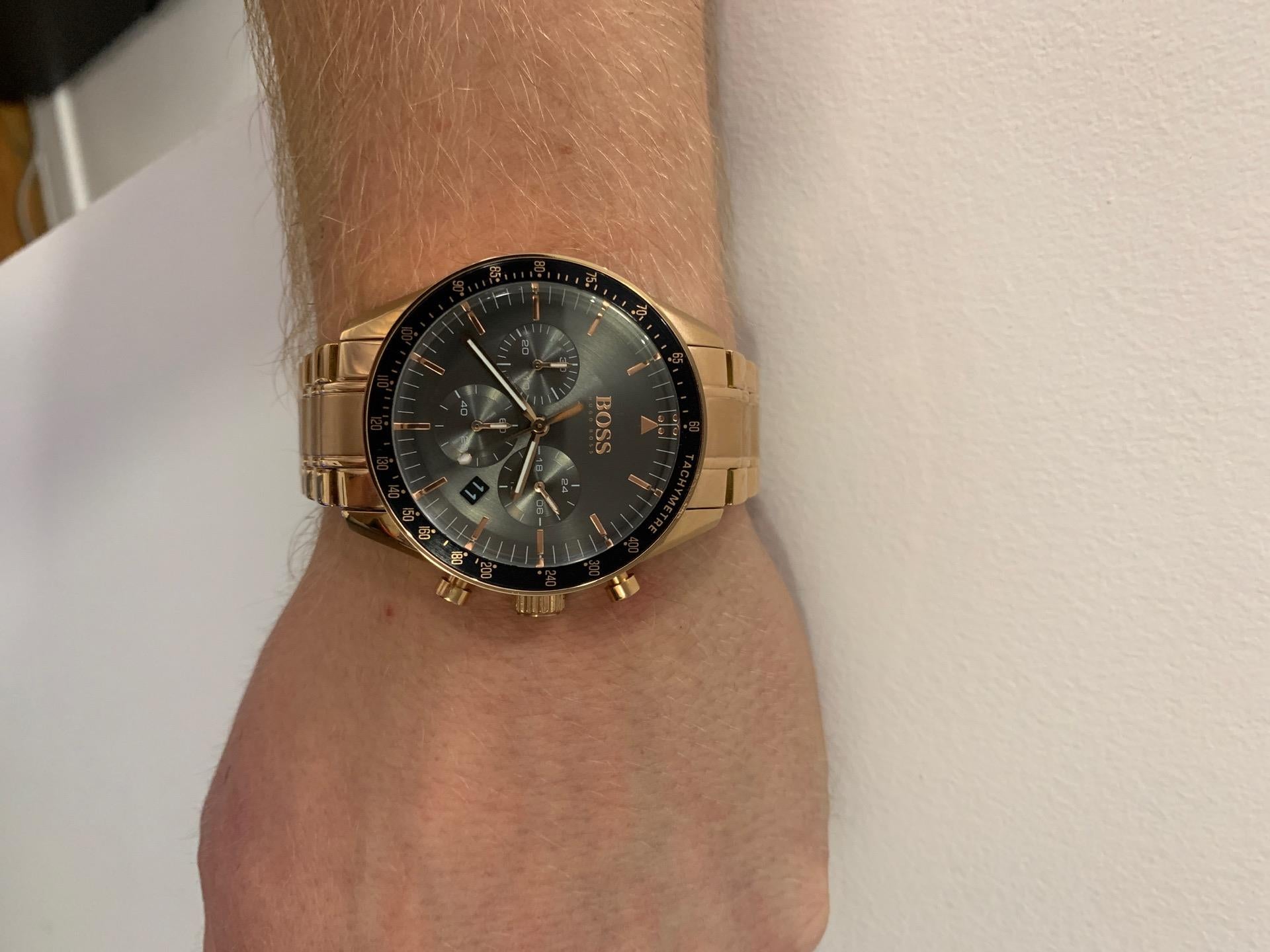 Buy Hugo Boss Mens Chronograph Quartz Trophy Rose Gold Stainless Steel Grey Dial 44mm Watch - 1513632 in Pakistan