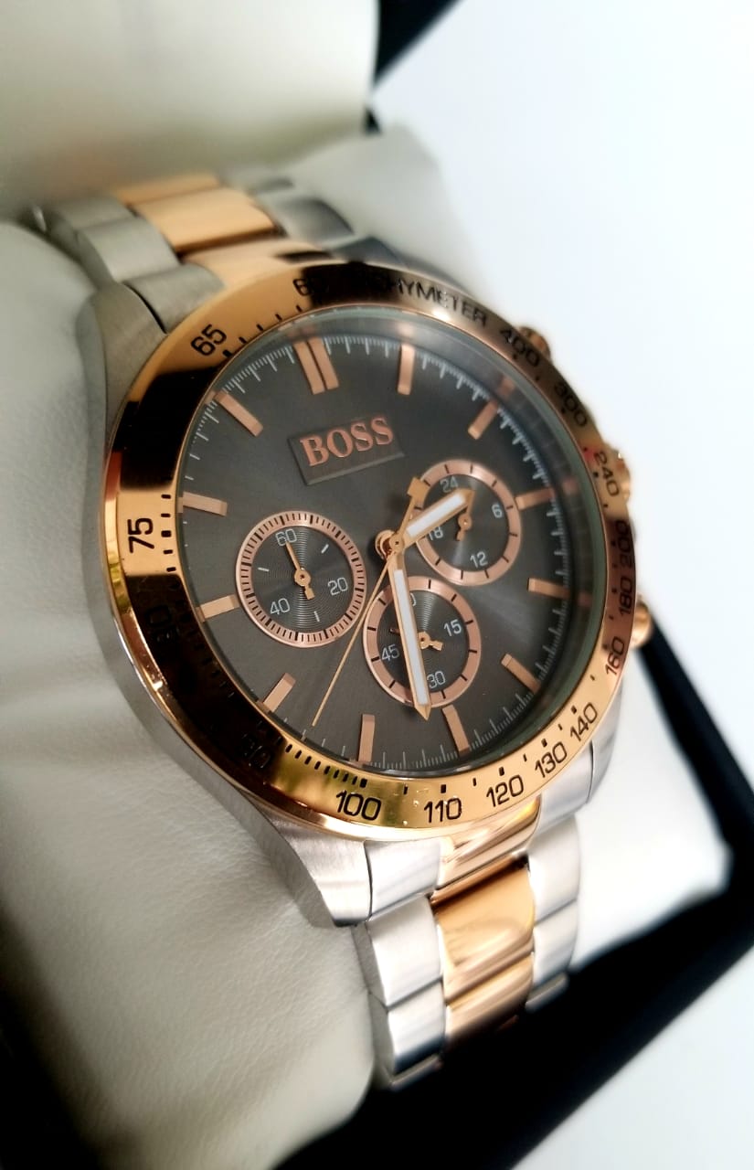 Buy Hugo Boss Mens Ikon Two-tone Rose Gold Silver Strap Grey Dial Watch - 1513339 in Pakistan