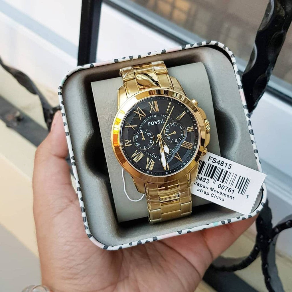 Buy Men's Chronograph Quartz Grant Gold Stainless Steel Strap Black Dial 44Mm Watch in Pakistan