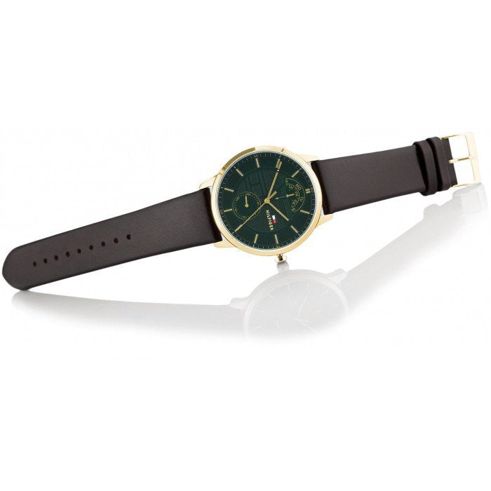 Buy Tommy Hilfiger Mens Quartz Brown Leather Strap Green Dial 41mm Watch - 1791607 in Pakistan