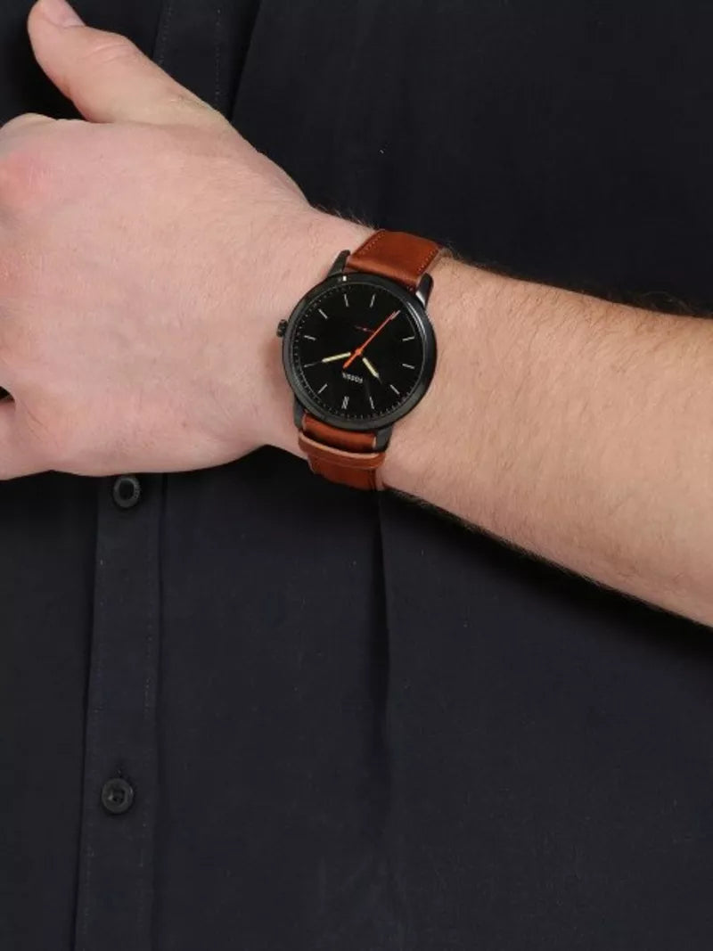 Buy Men's Quartz Brown Leather Strap Black Dial 44Mm Watch in Pakistan