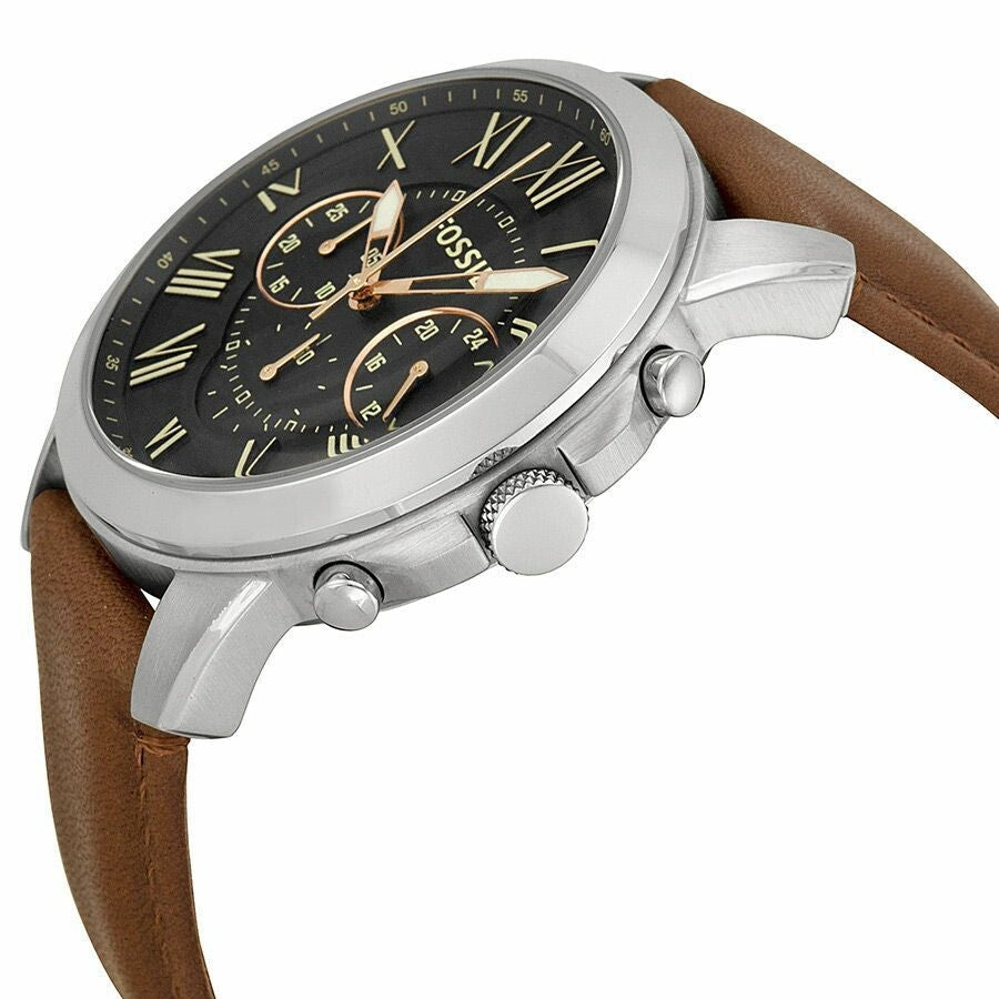 Buy Men's Quartz Chronograph Grant Black Dial Brown Leather Strap Watch in Pakistan