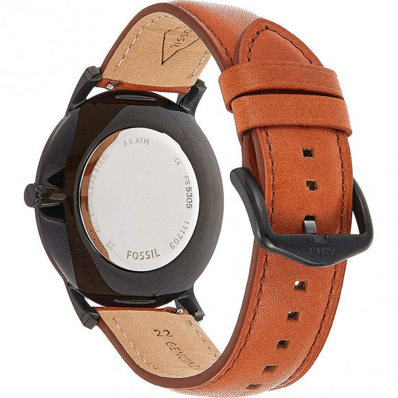 Buy Men's Quartz Brown Leather Strap Black Dial 44Mm Watch in Pakistan