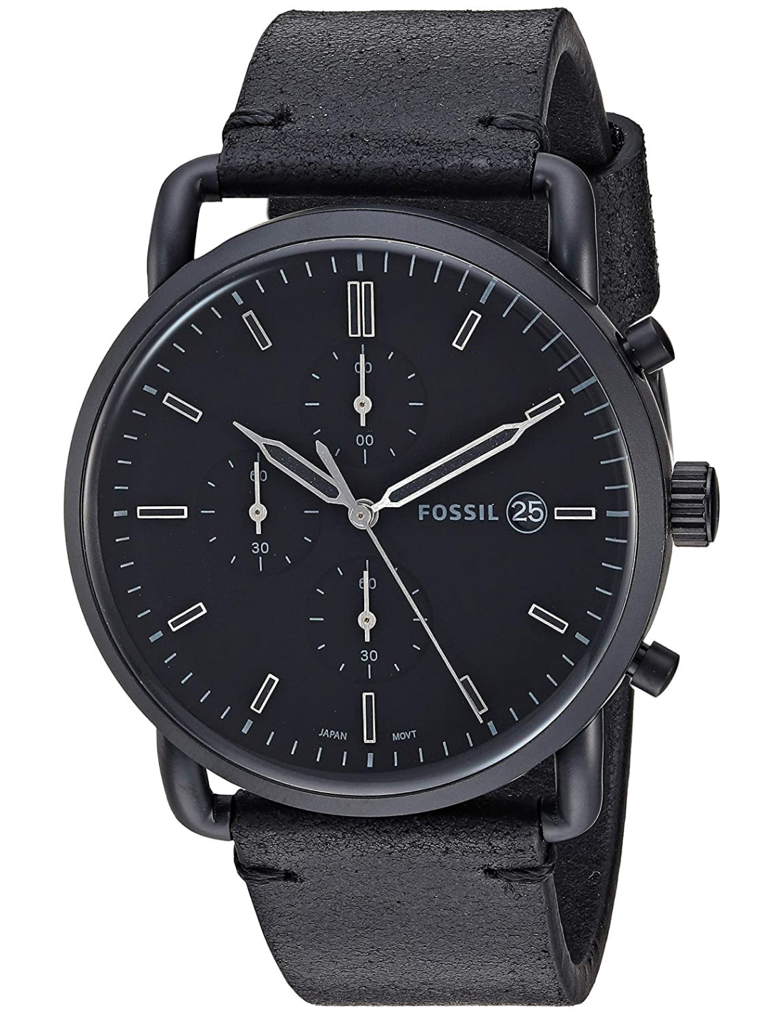 Buy Men's Quartz Commuter Black Leather Strap Black Dial 43Mm Watch in Pakistan