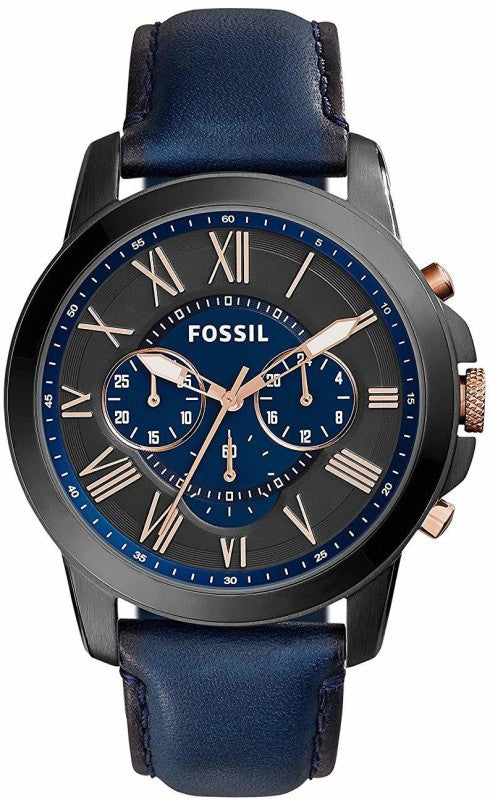 Buy Men's Chronograph Quartz Leather Strap Black And Blue Dial 43Mm Watch in Pakistan