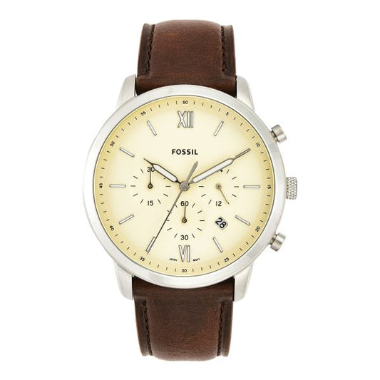 Buy Neutra Chrono Quartz Stainless Steel Two Hand Ring Brown Leather Strap Watch in Pakistan