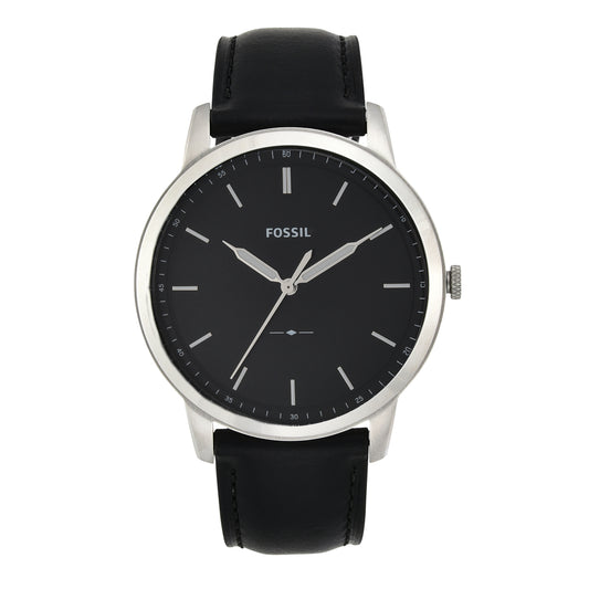Buy Men's Quartz Minimalist Black Leather Strap Black Dial 44Mm Watch in Pakistan