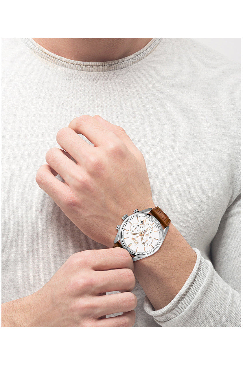 Buy Hugo Boss Men’s Quartz Leather Strap White Dial 44mm Watch 1513879 in Pakistan