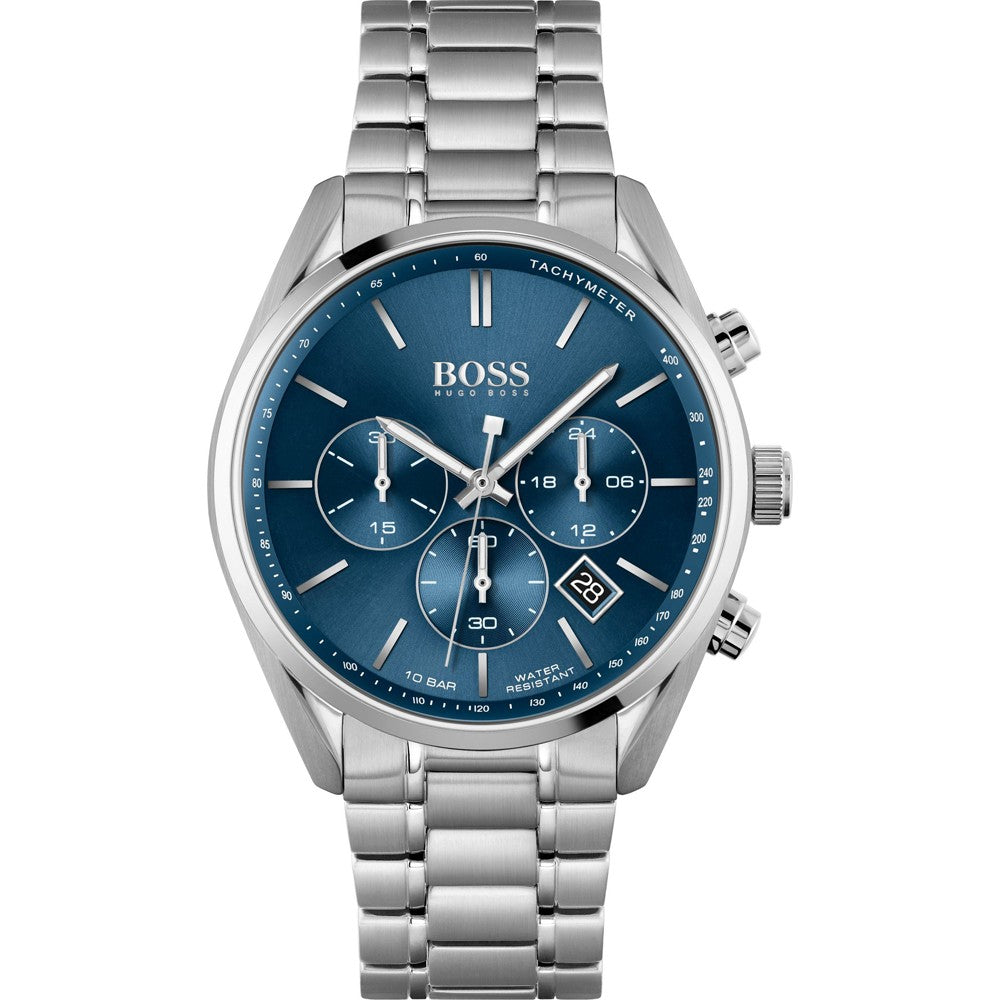 Buy Hugo Boss Mens Chronograph Champion Silver Stainless Steel Blue Dial 44mm Watch - 1513818 in Pakistan