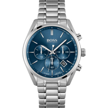Buy Hugo Boss Mens Chronograph Champion Silver Stainless Steel Blue Dial 44mm Watch - 1513818 in Pakistan