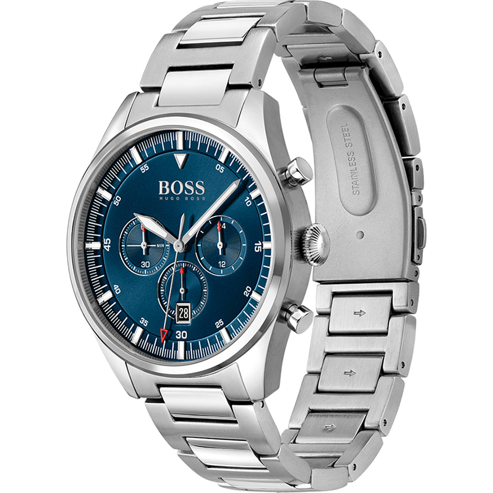 Buy Hugo Boss Mens Quartz Pioneer Silver Stainless Steel Blue Dial 44mm Watch - 1513867 in Pakistan