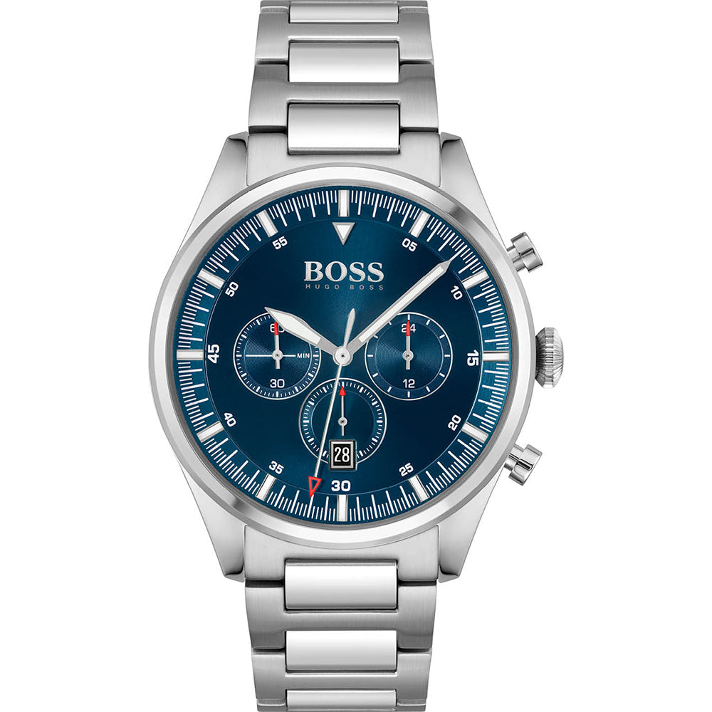 Buy Hugo Boss Mens Quartz Pioneer Silver Stainless Steel Blue Dial 44mm Watch - 1513867 in Pakistan