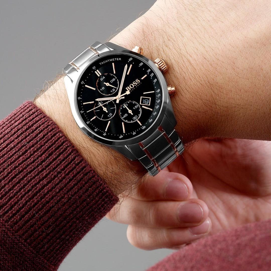Buy Hugo Boss Mens Chronograph Champion Silver Stainless Steel Black Dial 44mm Watch - 1513819 in Pakistan