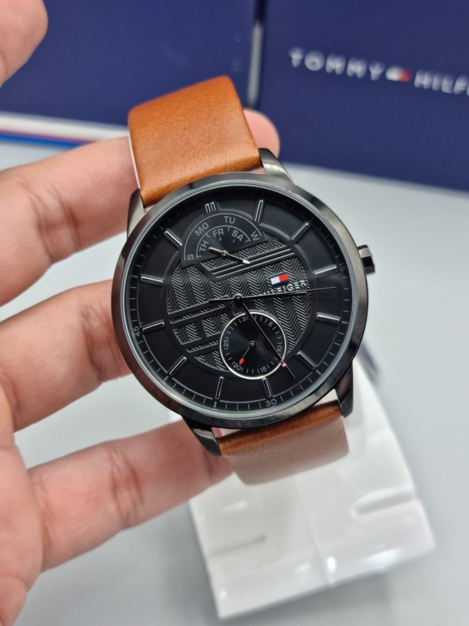 Buy Tommy Hilfiger Mens Quartz Leather Strap Black Dial 44mm Watch - 1791604 in Pakistan
