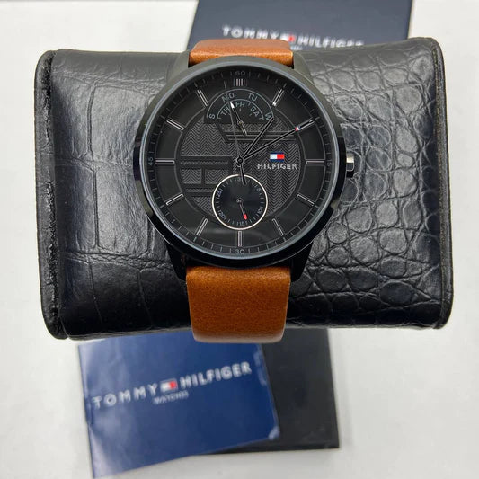 Buy Tommy Hilfiger Mens Quartz Leather Strap Black Dial 44mm Watch - 1791604 in Pakistan