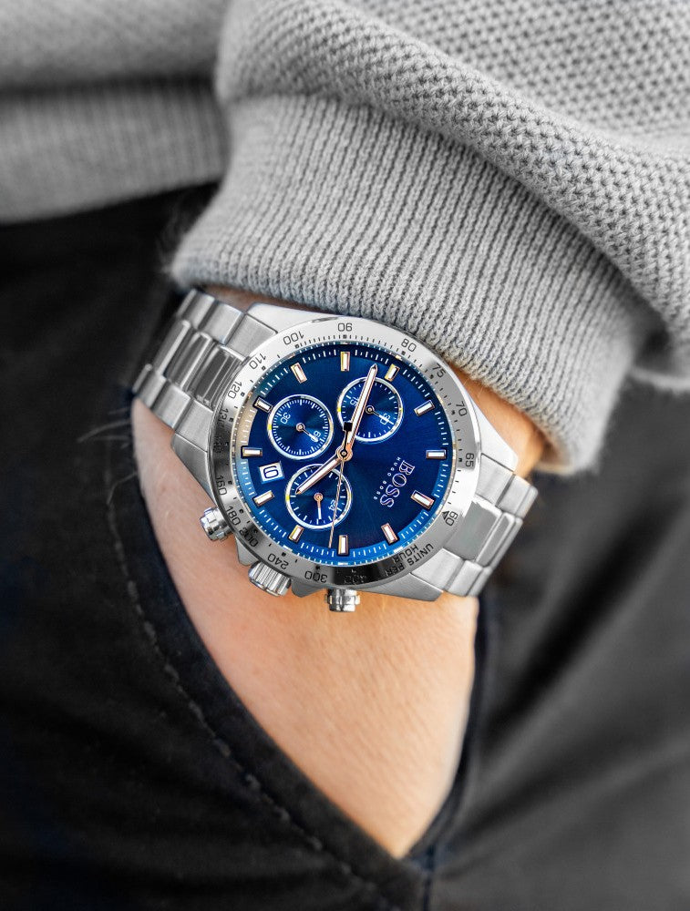 Buy Hugo Boss Mens Chronograph Hero Sport Stainless Steel Blue Dial 45mm Watch - 1513755 in Pakistan