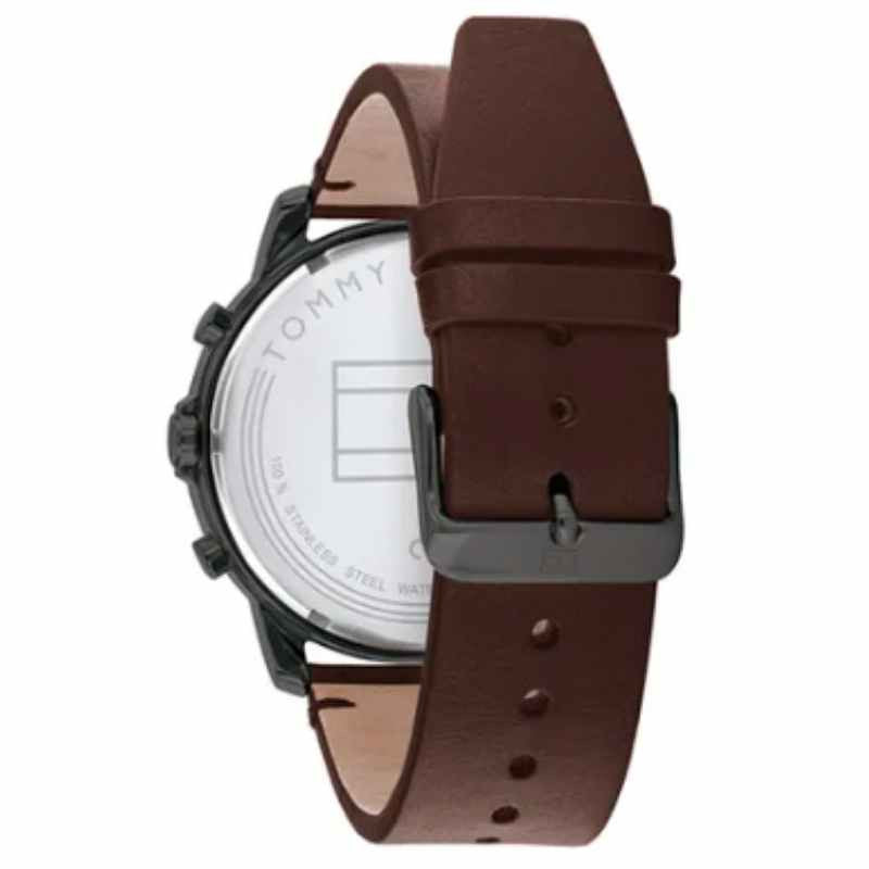 Buy Tommy Hilfiger Mens Quartz Brown Leather Strap Grey Dial 46mm Watch - 1791799 in Pakistan