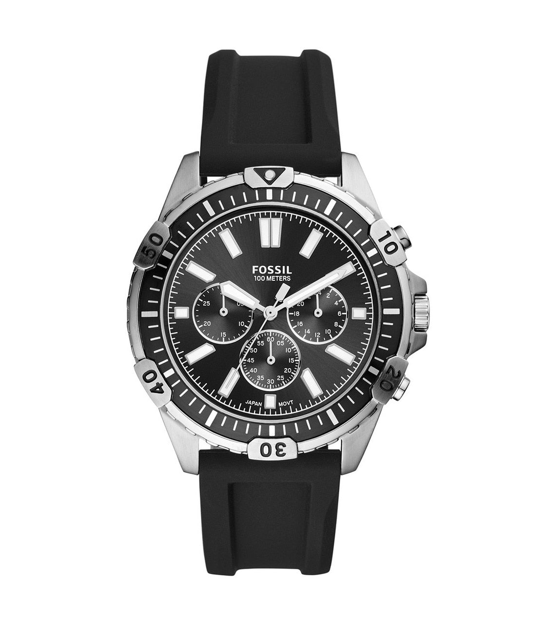 Buy Men's Chronograph Quartz Black Silicone Strap Black Dial 44Mm Watch in Pakistan