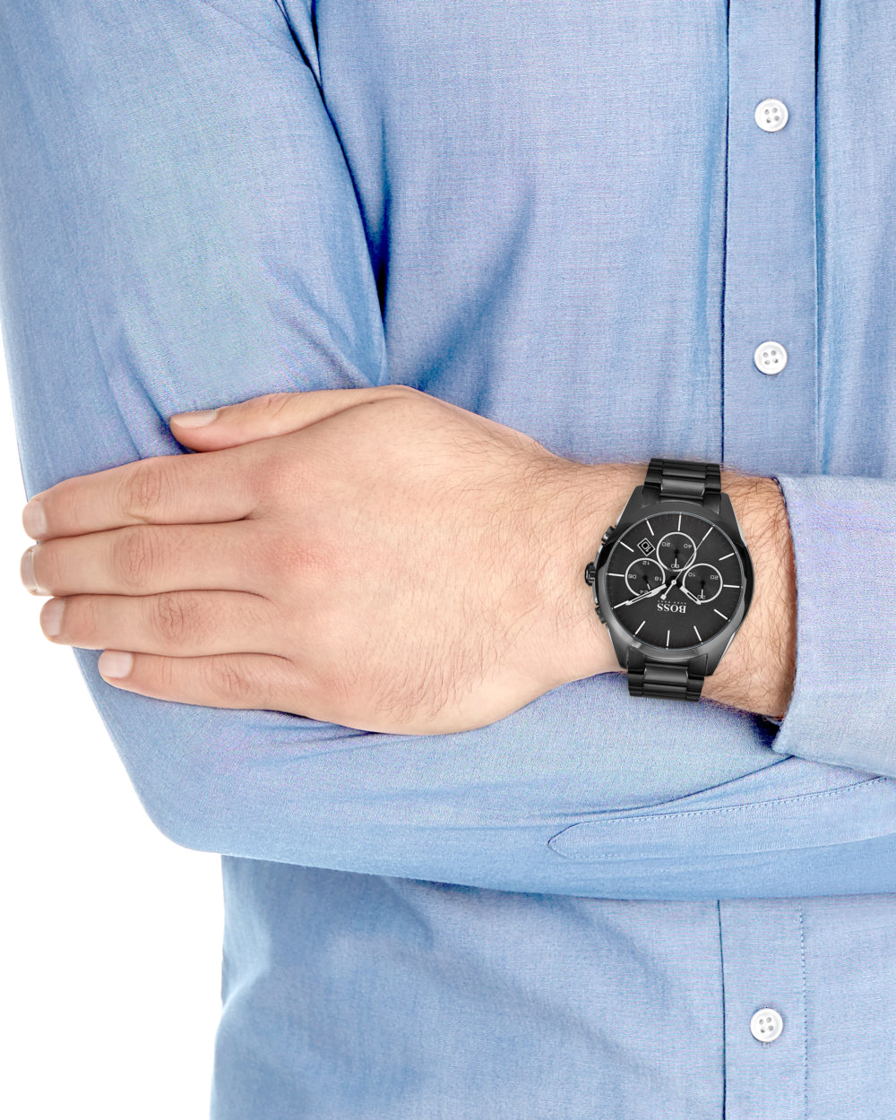 Buy Hugo Boss Mens Chronograph Quartz Onyx Stainless Steel Black Dial 46mm Watch - 1513365 in Pakistan