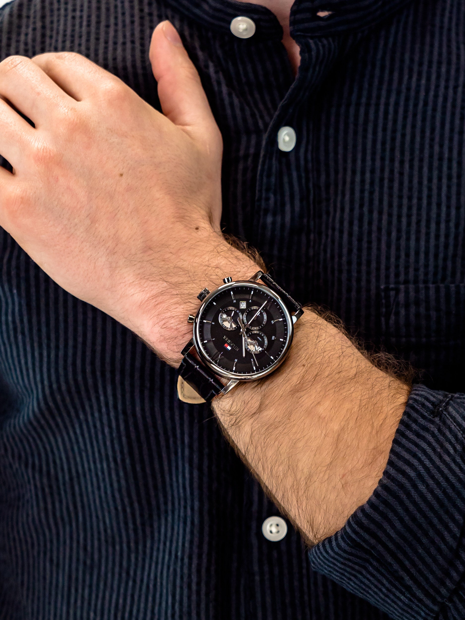 Buy Tommy Hilfiger Mens Quartz Leather Strap Black Dial 44mm Watch - 1710395 in Pakistan