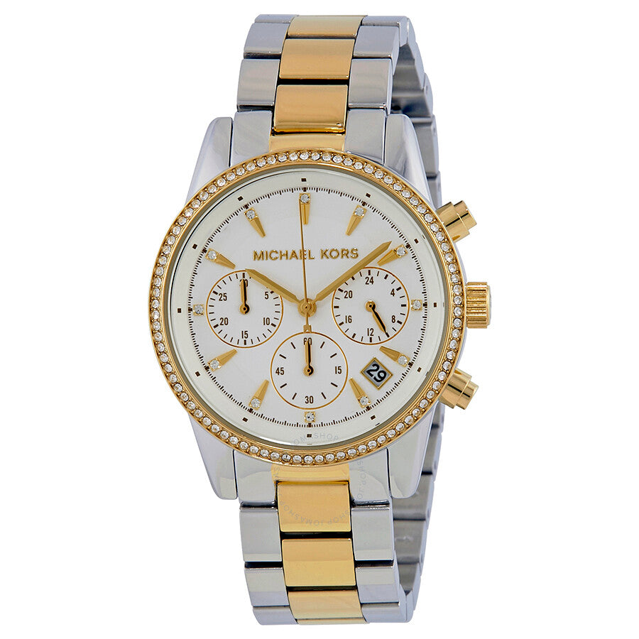 Buy Michael Kors Womens Quartz Chronograph Ritz Two Tone Stainless Steel White Dial 37mm Watch - Mk6474 in Pakistan