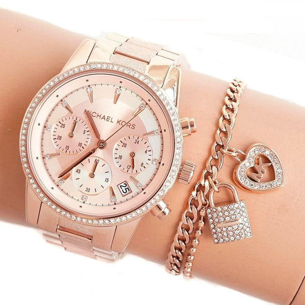 Buy Michael Kors Womens Quartz Ritz Stainless Steel Rose Gold Dial 37mm Watch - Mk6598 in Pakistan