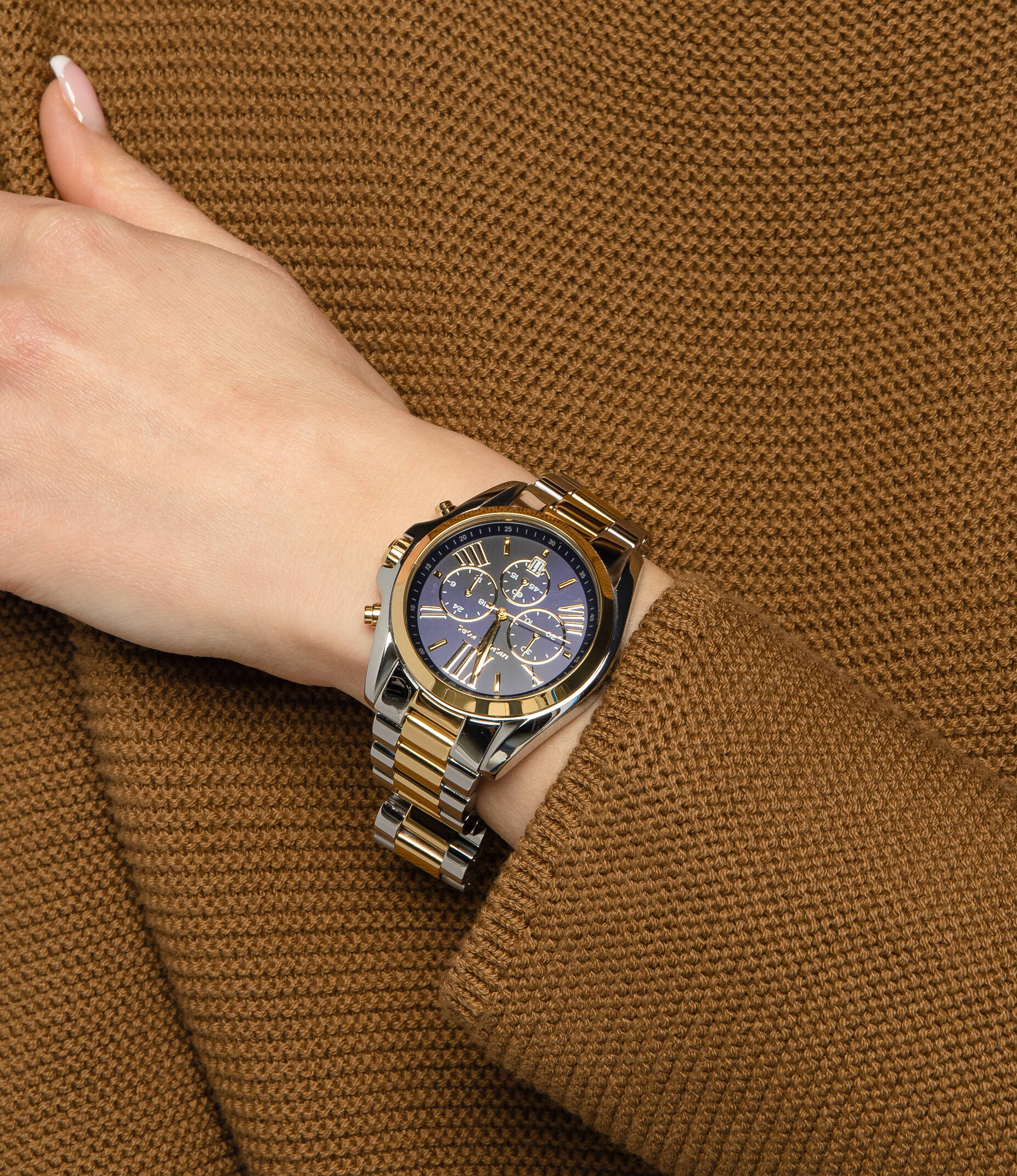 Buy Michael Kors Womens Chronograph Quartz Bradshaw Two Tone Stainless Steel Blue Dial 43mm Watch - Mk5976 in Pakistan