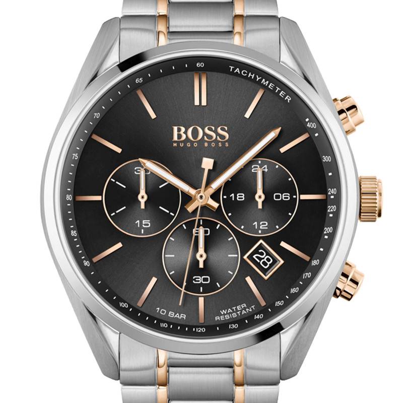 Buy Hugo Boss Mens Chronograph Champion Silver Stainless Steel Black Dial 44mm Watch - 1513819 in Pakistan