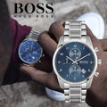 Buy Hugo Boss Mens Quartz Skymaster Chrono Stainless Steel Blue Dial 44mm Watch - 1513784 in Pakistan