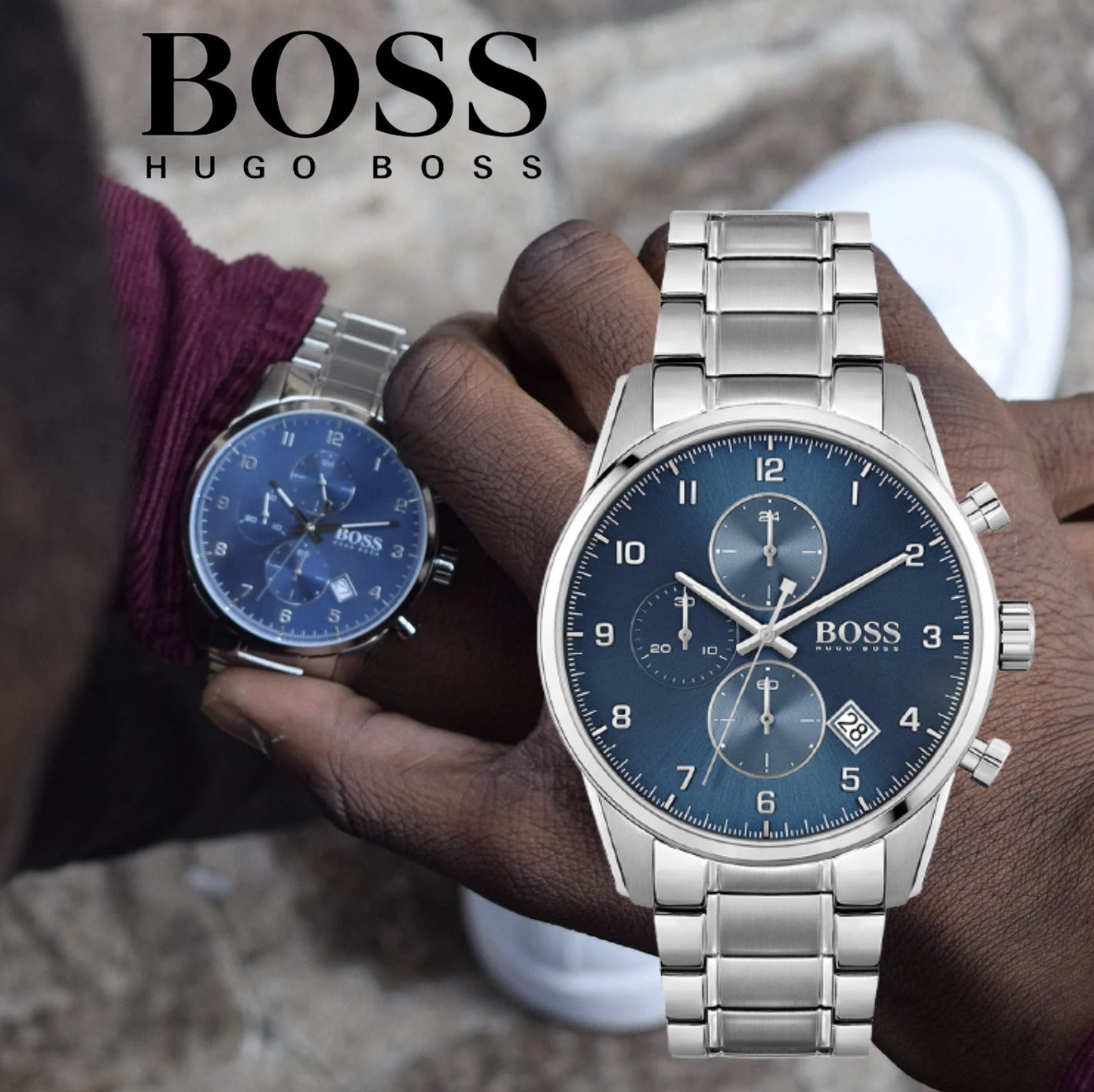 Buy Hugo Boss Mens Quartz Skymaster Chrono Stainless Steel Blue Dial 44mm Watch - 1513784 in Pakistan