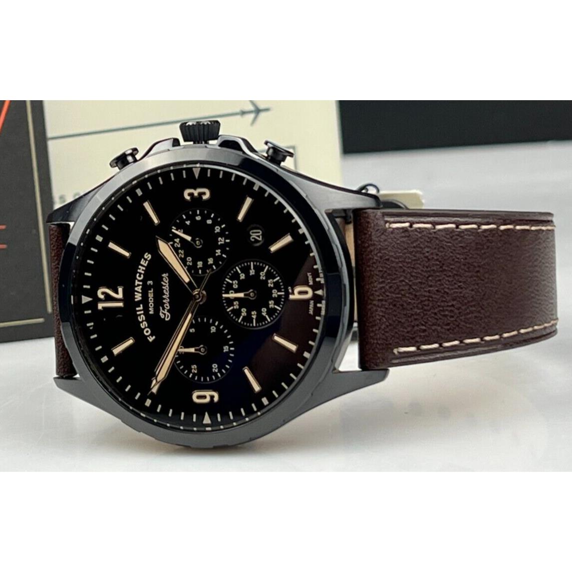 Buy Men's Chronograph Quartz Forrester Brown Leather Strap Black Dial 46Mm Watch in Pakistan