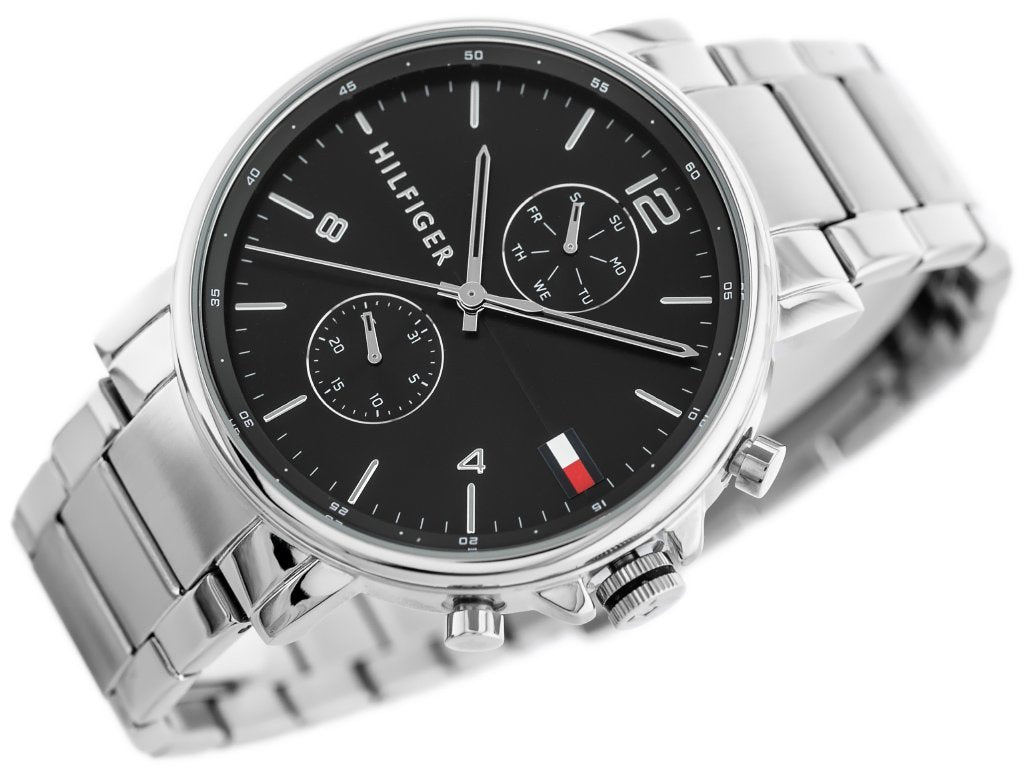 Buy Tommy Hilfiger Mens Quartz Silver Stainless Steel Black Dial 44mm Watch - 1710413 in Pakistan