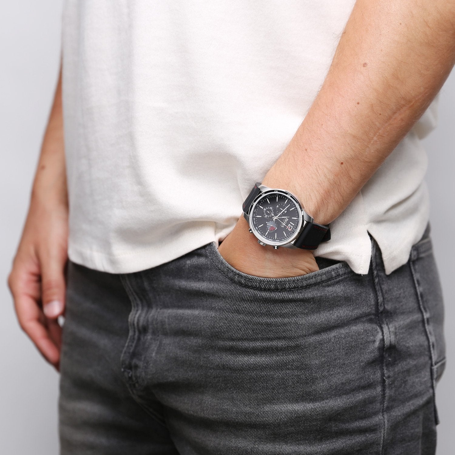 Buy Hugo Boss Chronograph Quartz Silicone Strap Black Dial 44mm Watch for Men - 1513525 in Pakistan