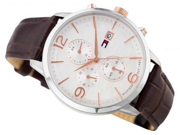 Buy Tommy Hilfiger Mens Quartz Brown Leather Strap White Dial 42mm Watch - 1710360 in Pakistan