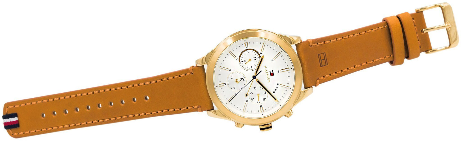 Buy Tommy Hilfiger Mens Quartz Brown Leather Strap Silver Dial 44mm Watch - 1791742 in Pakistan