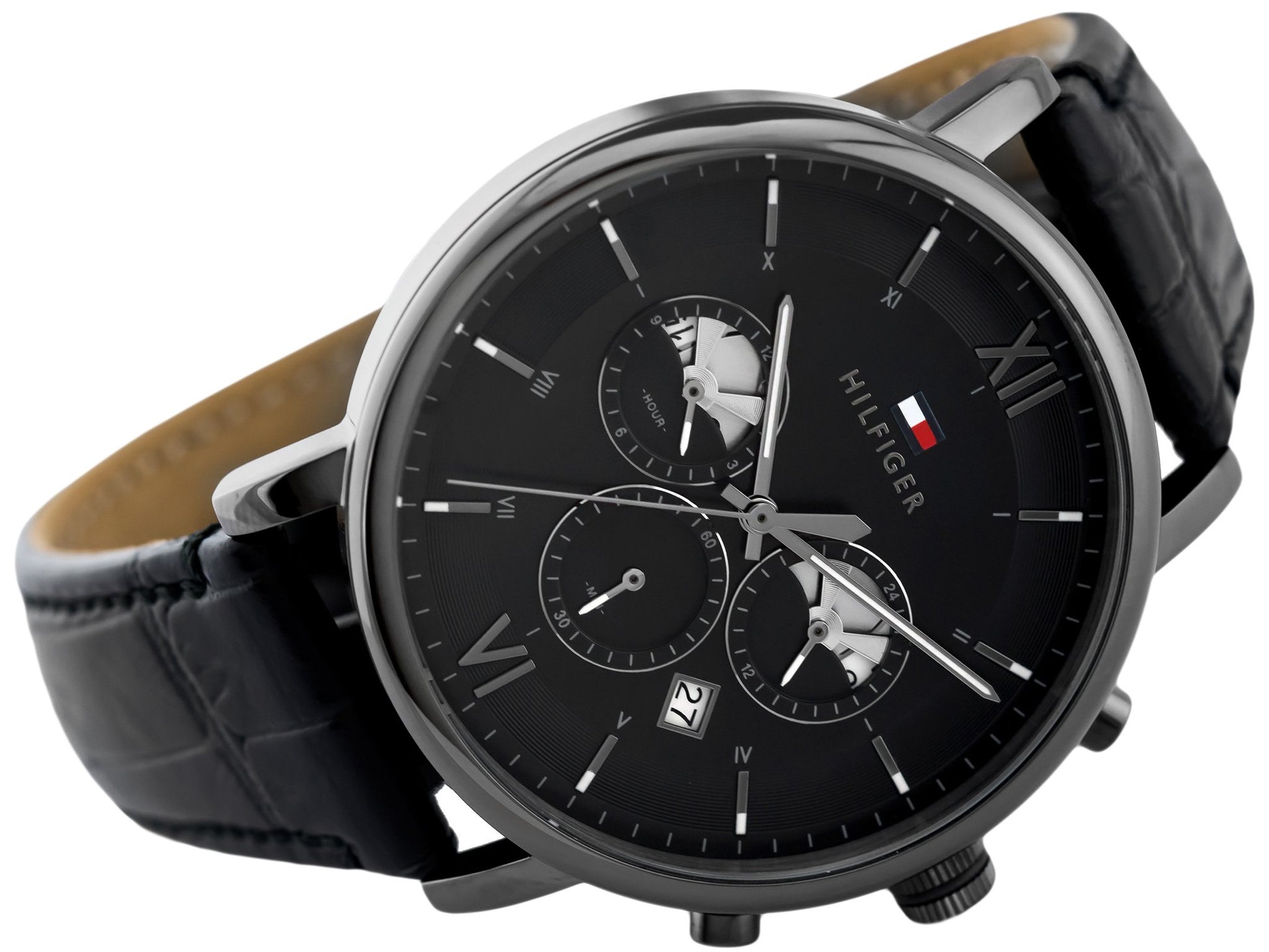 Buy Tommy Hilfiger Mens Quartz Leather Strap Black Dial 44mm Watch - 1710395 in Pakistan