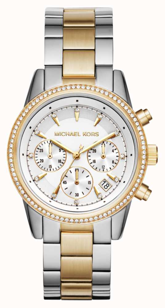 Buy Michael Kors Womens Quartz Chronograph Ritz Two Tone Stainless Steel White Dial 37mm Watch - Mk6474 in Pakistan