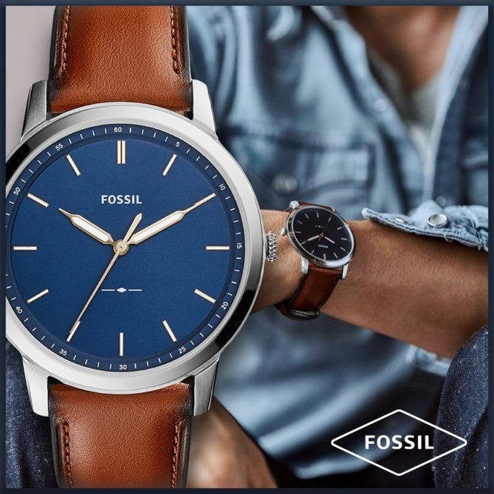 Buy Men's Quartz The Minimalist Brown Leather Strap Blue Dial 44Mm Watch in Pakistan